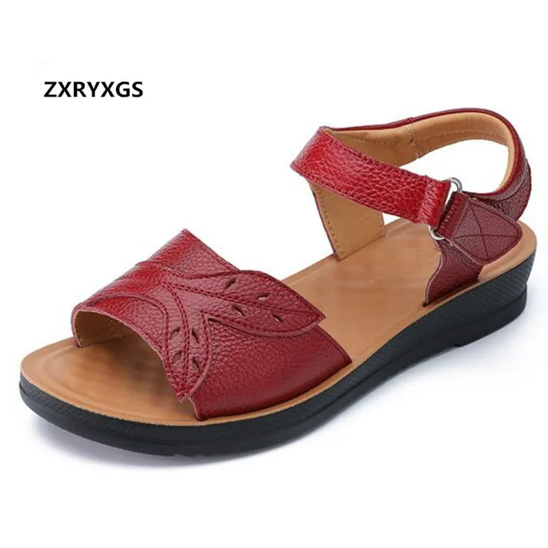 

2019 Newest Soft Bottom Soft Cowhide Summe Leather Sandals Women Sandals Summer Open Toe Mom Women Shoes Fashion Casual Sandals
