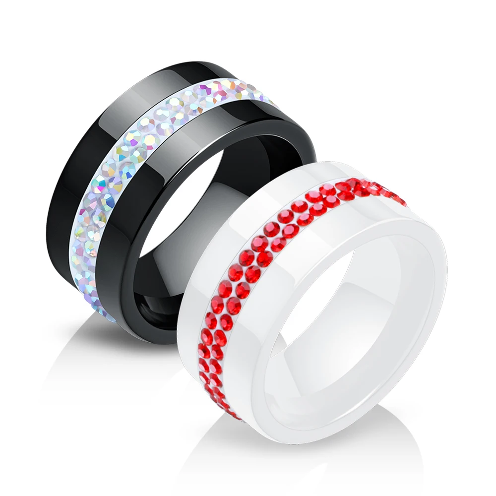 DLNCTD New 10MM Black and White 2 Row Crystal Ceramic Ring Women Engagement Promise Wedding Band Gifts for Women,10,from DLNCTD New 10MM Black and White 2 Row Crystal Ceramic Ring Women Engagement Promise Wedding Band Gifts for Women,10,from