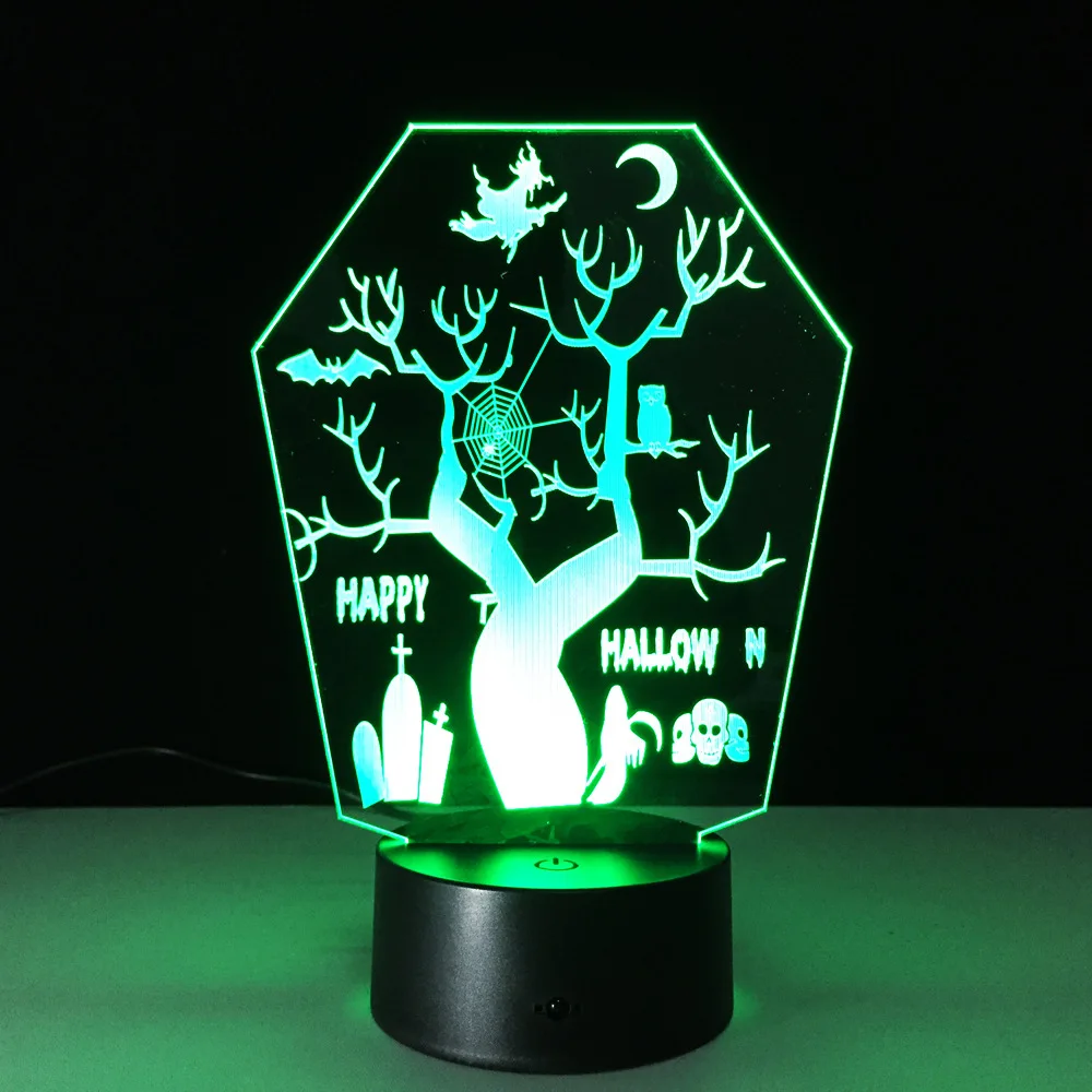 Творческий Хэллоуин украшения Дерево 3D светодиодный светильник Usb ночник с 7 цветов изменить 3D Иллюзия Настольная лампа для Детский подарок