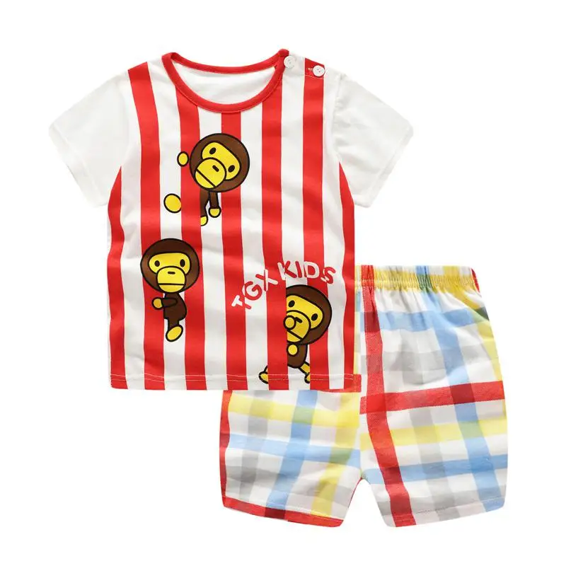 Летняя одежда для маленьких мальчиков, комплект одежды для маленьких мальчиков и девочек с рисунком льва, костюмы в полоску для малышей - Цвет: monkey