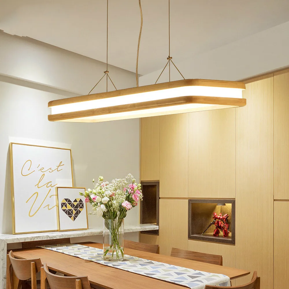 

Nordic restaurant chandelier led long lamp modern simple style solid wood rectangular study bar log lamps and lanterns LU8141658