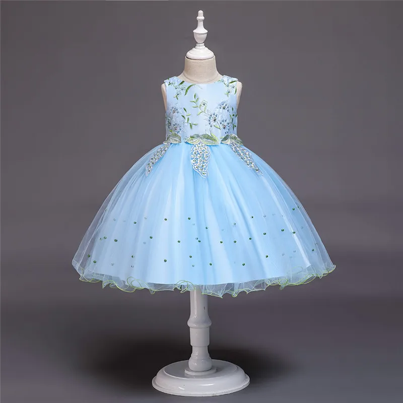 Кружевное платье для девочек на свадьбу с буфами и буфами из тюля, украшенное буфами и цветами; костюм; детское платье для дня рождения; вечернее платье принцессы для девочек-подростков; BH-838 - Цвет: blue