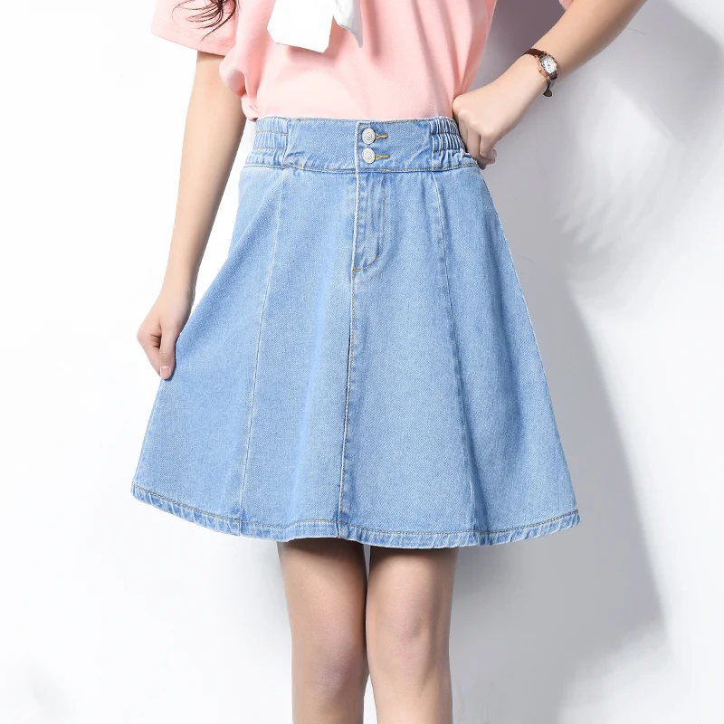Новые женские летние юбки с высокой талией плиссированные мини юбки джинсовые хлопковые винтажные с эластичной талией Мини Юбки Женские#9299