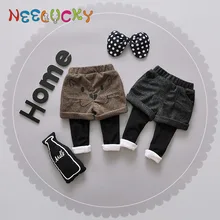 Детская одежда для девочек Новая зимняя детская поддельные из двух частей леггинсы девочек плюс бархатные толстые брюки для малышки теплые штаны