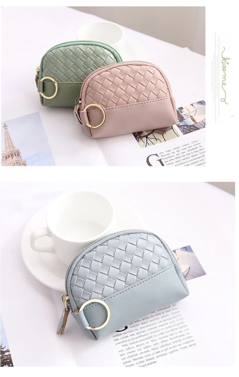 JANE'S LEATHER Brand Fashion Knit Women Coin Purse New Small Mini Change Wallet Cards Cash Bag Key Ring For Girl Teenager