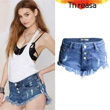Бренд Threasa Лидер продаж женские шорты с низкой талией джинсы женские с кисточками сломанные дырки карман пуговицы дизайнерские шорты панк сексуальные шорты
