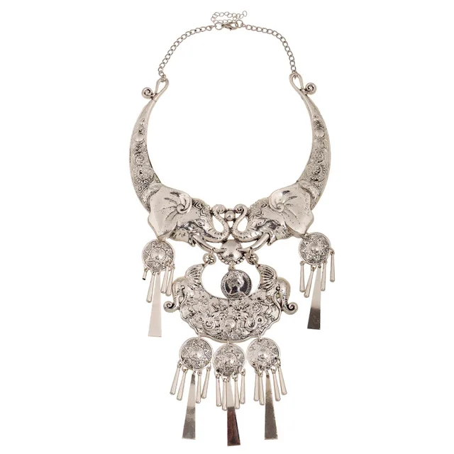 Фото бренд серебряные цвет большой макси ожерелье богемное модное цена
