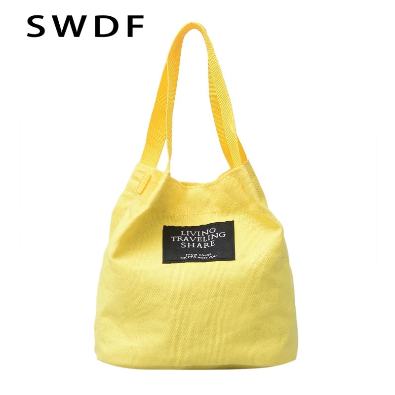 

SWDF High-Quality Women Men Handbags Canvas Tote Bags Reusable Cotton Grocery Shopping Bag Webshop Eco Foldable Shopping Cart