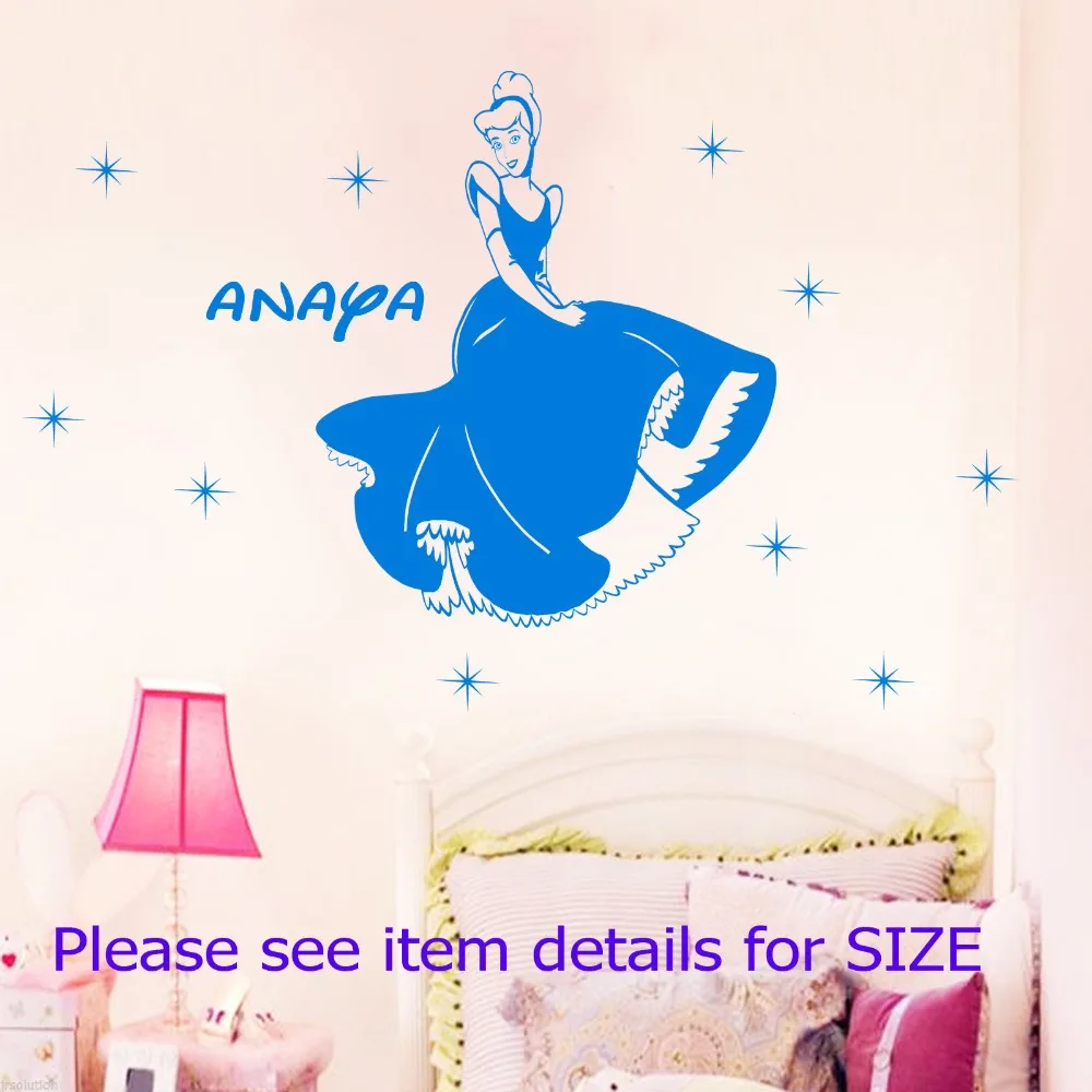 

Famous fairy story Princess Cinderella + your Name removable Stickers, vinyl, wall art, decals mural /wall stickers