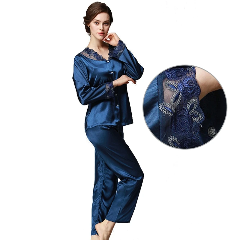 Новая шелковая пижама одежда для сна женская Женская Hoimewear с длинными рукавами
