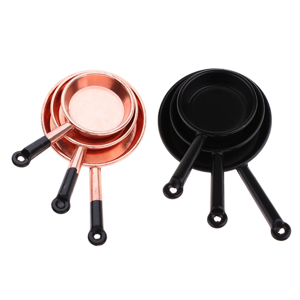 1:12 Doll House Cookware Alloy Frying Pan Pots Set, Kitchen Realistic Model Decorations 6 PCS