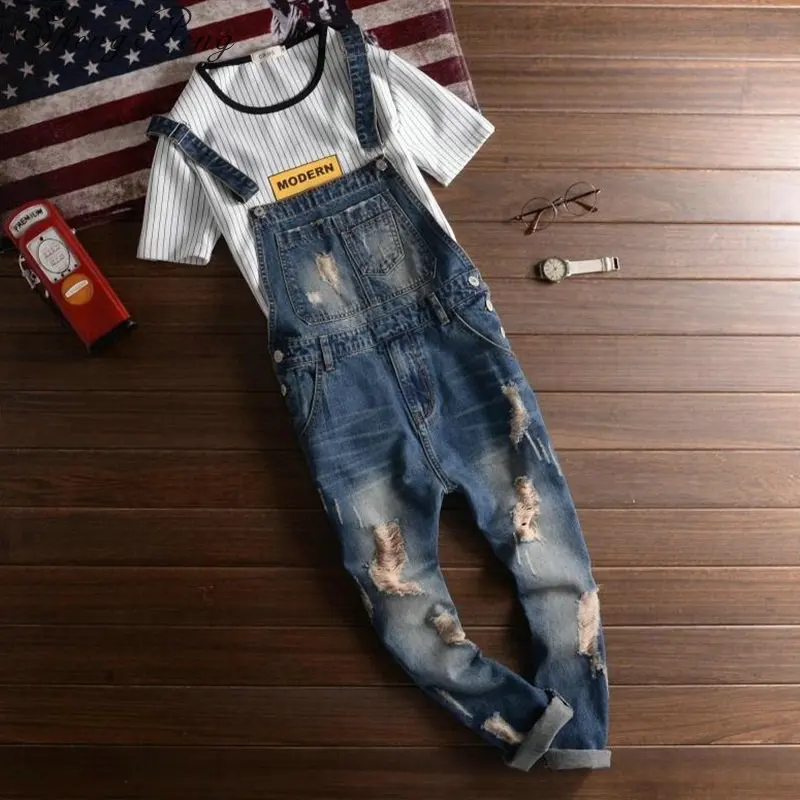 jeans men 2018 Mens rompers male denim jumpsuit denim overalls men