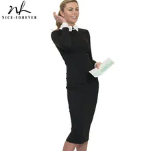 Nice-forever carrera mujeres otoño Turn-down Collar Fit Work vestido Vintage elegante negocios Oficina lápiz bodycon Midi vestido 751