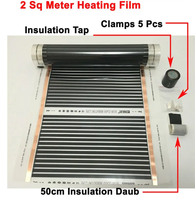 2 квадратных метра инфракрасная нагревательная пленка 50 см* 4 м с аксессуарами Зажимы(зажимы) и изоляционные мазня и черный кран