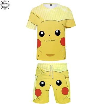 

Pokemon 3D Print Basic Fashion Personality Street Man Two Pieces Set Cool 2019 Popular Anime T-shirt+Short Pants Sets Sports