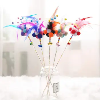 

2019 NEW Colors Pet Catcher Toys Teaser Wand Toy Durable Acrylic Rod With Colorful Plush Balls And Feather