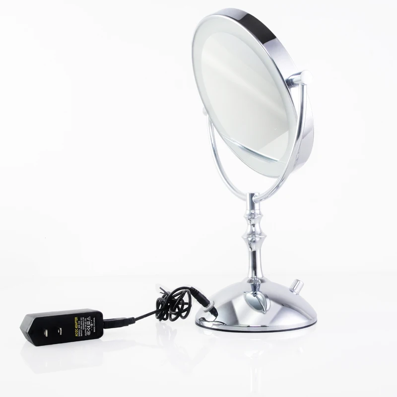  8 Inch Desktop Makeup Mirror 2-Face Metal Mirror 3X 5X 10X Magnifying Cosmetic Mirror LED Lamp Adju - 32856123691