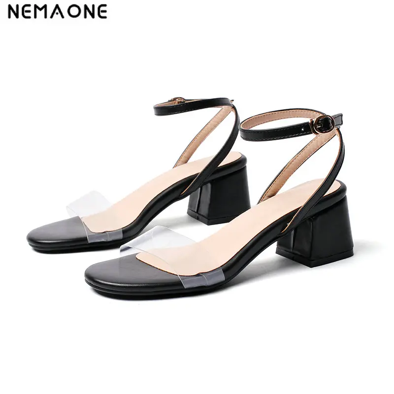 

NEMAONE Women High Heels Sandals 2019 New Concise Solid pvc Open Toe Sexy Women's Party Sandal Summer Shoes size 41 42 43