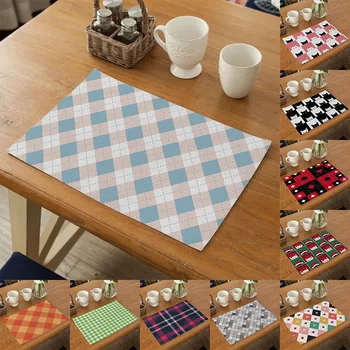 

1Pcs Geometric Pattern Kitchen Placemat Dining Table Mat Drink Coaster Cotton Linen Pad Cup Mat 42*32cm Home Decor