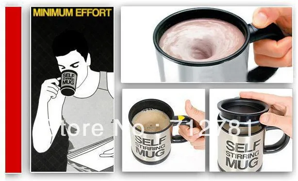 Free Shipping Fashion Stainless Steel Self Stirring Mug - Black + Silver (2 x AAA) | Дом и сад