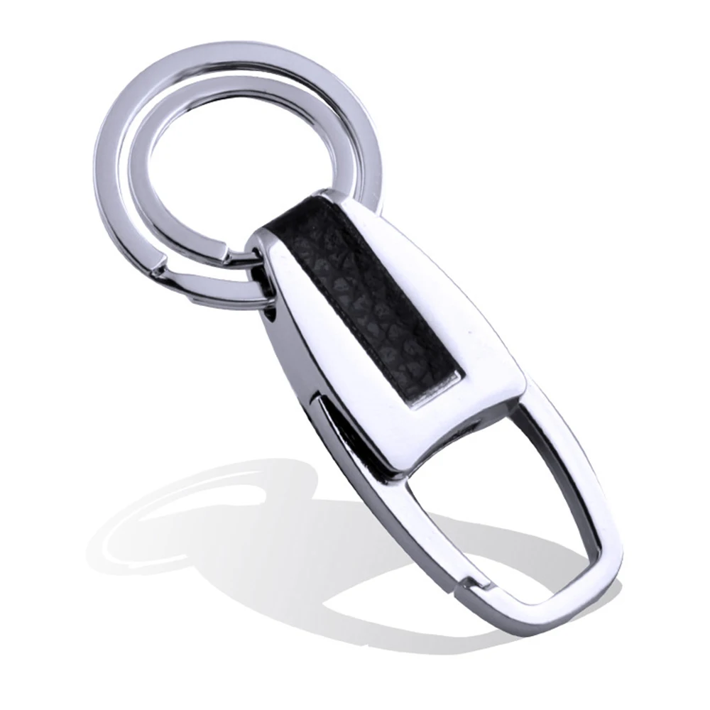 1PC Double Ring Metal Keychain Cool Men Leather Keyring Key Ring Chain