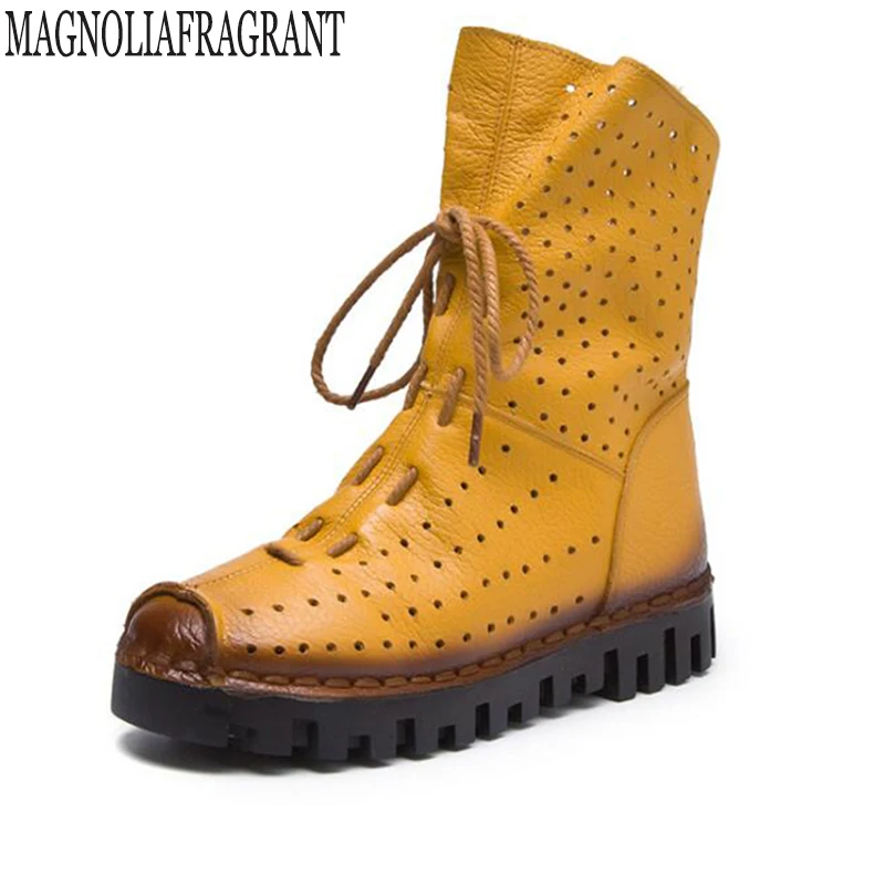 

Autumn Women Genuine Leather Boots Female Breathable Soft Bottom Flat Boots Women's Casual Women's boots Chaussure Femme k112