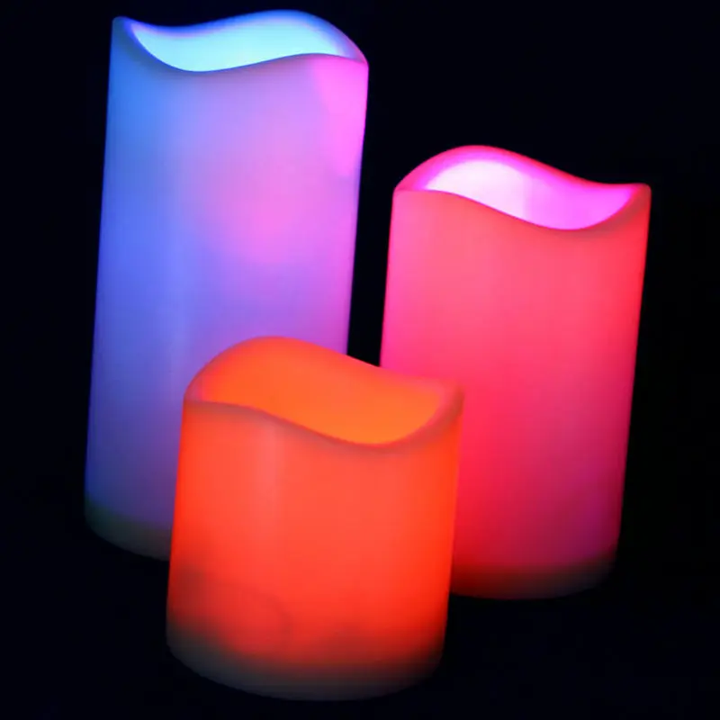 

Ivory 3pcs remote controlled LED Candle Pillar lamp W/18keys controller Timer function Wedding Home Bar party Decor-Multicolor