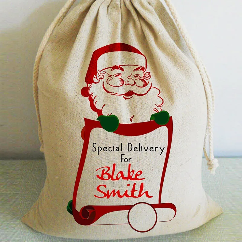 

Solid Color Simple Retro Santa Sack Christmas Tree Print Drawstring Canvas Bag Christmas Gift Bag Personality Christmas Stocking