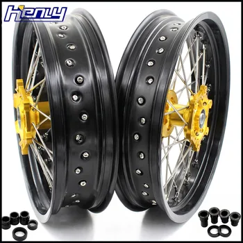 

3.5/4.25 Supermotard Wheels Rim Set For SUZUKI RM125/RM250 2001-2005 2006 2007/2001 2002 2003 2004 -2008 Gold Hubs