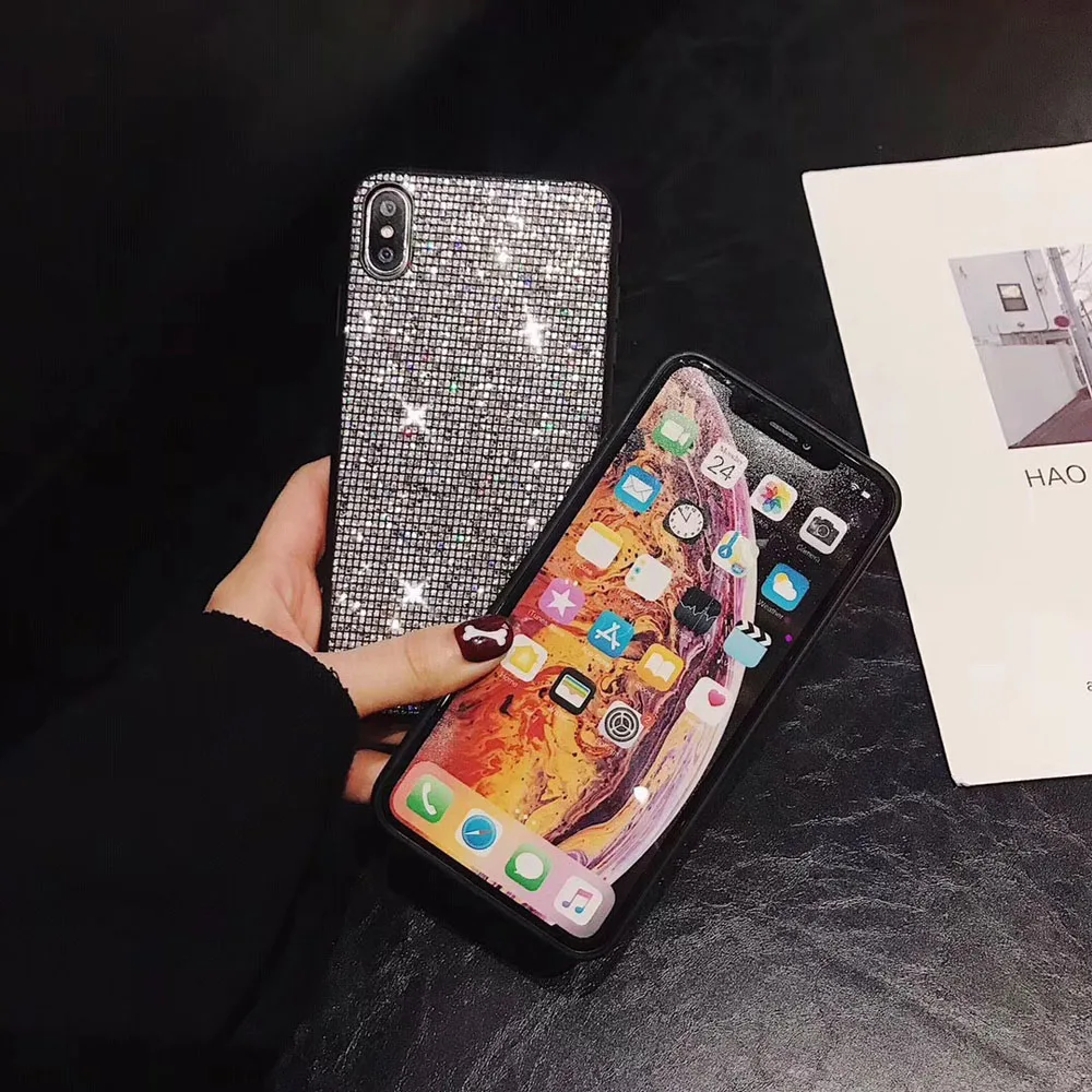 Heyytle Bling Glitter Phone Case For iPhone X XR XS MAX 7 8 Plus 6 6s Frosted Soft Case Lattice Back Cover For iphone 8Plus Case
