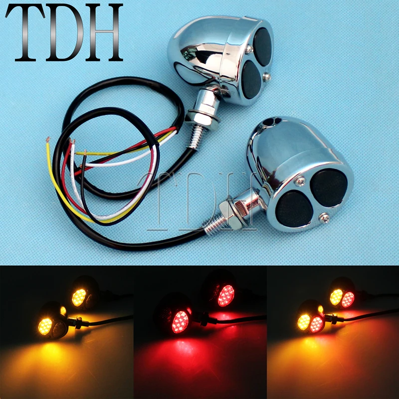 

Universal Chrome Motorcycle Amber & Red LED Turn Signal Light Brake Stop Lamp Taillight For Harley Chopper Custom Honda Yamaha
