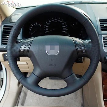 

Shining wheat Hand-stitched Black Leather Steering Wheel Cover for Honda Accord 7 2004-2007