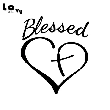 

Blessed Heart and Cross Vinyl Car Sticker A Caring Cross Jesus Car Decal for Car Window Body Decoration CA0939