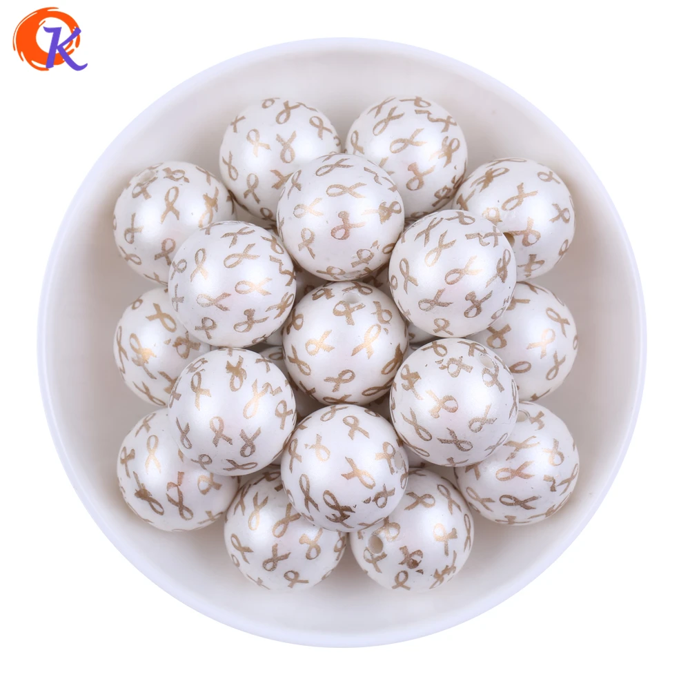 

Cordial Design 20MM 100Pcs/Lot Gold Ribbon Printing On White Color Matte Pearl Beads For Kids Chunky DIY Jewelry Making
