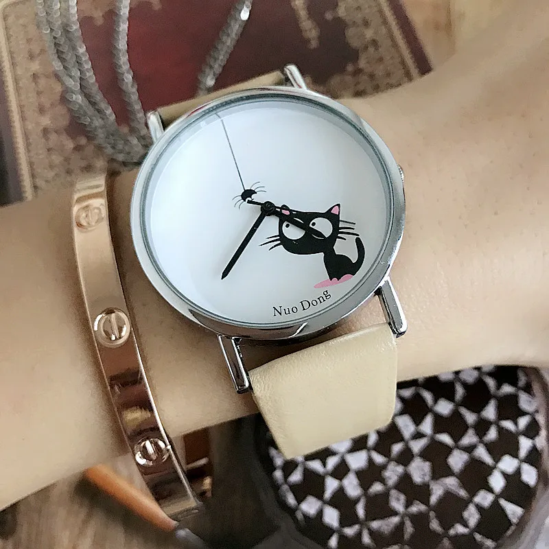 

Brand New 2016 Women Casual Watch The Seeing Small Spider Cat Pattern Wristwatch For Girl Quartz Cartoon Watch Clock Hours