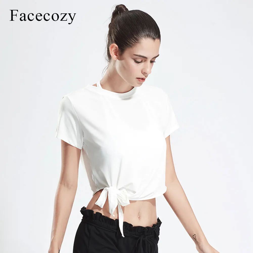 Женская Спортивная футболка с круглым вырезом Facecozy Однотонная завязками и
