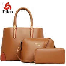 3 Unids/set vintage bolsos mujeres messenger bags mujer bolso bolsas de hombro sólido oficina de señora casual Nuevo de asa superior bolsa