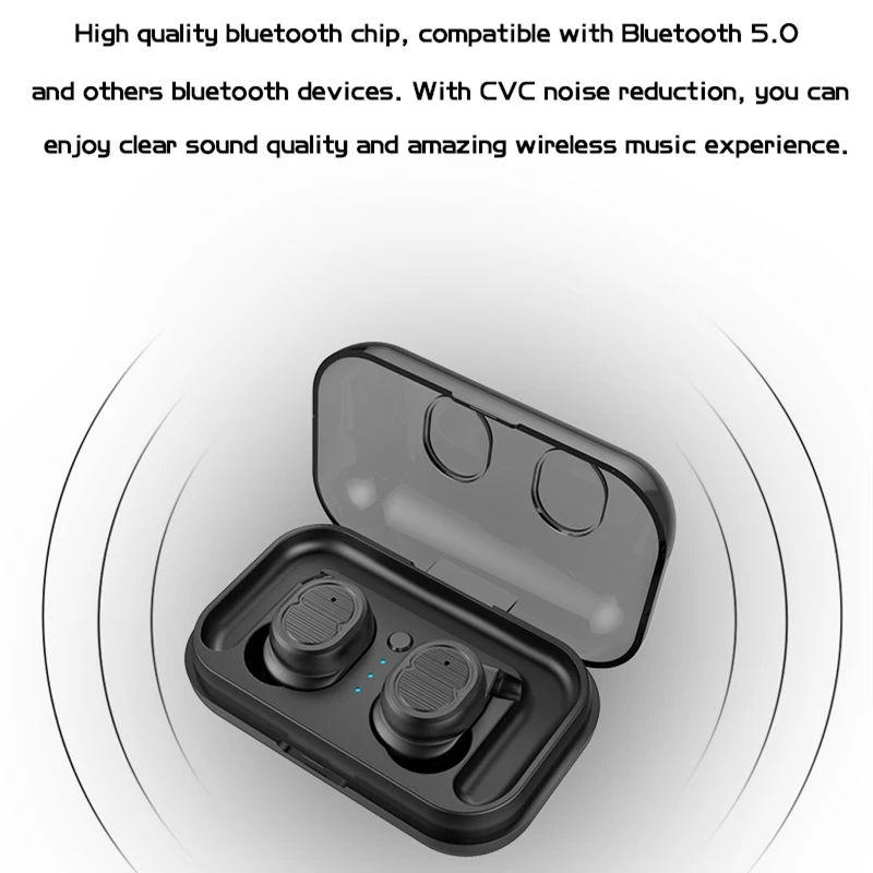 TWS8 Bluetooth Earbuds 5.0 TWS Wireless Mini Waterproof Sport Headsets HIFI Stereo Earphones Handsfree with Mic for Smart phone