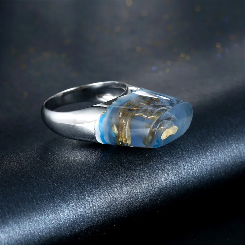 Lateefah Miniature Sailboat Resin Rings for Women Miniature Gold Sailboat in Transparent Resin Silver Color Ring Anillos Mujer
