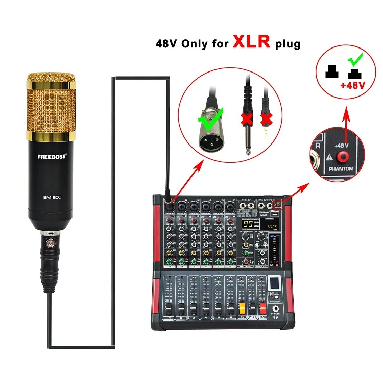 Freeboss MINI6 Bluetooth запись 6 каналов(моно) 99 DSP эффект USB функция профессиональный звуковой микшер