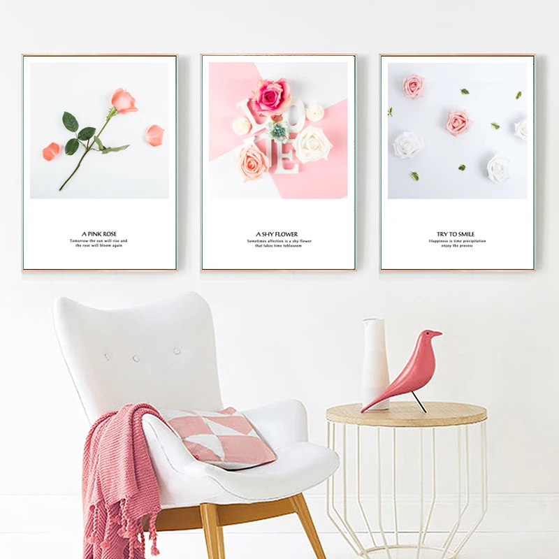 

CLSTROSE White Pink Rose Canvas Art Nordic Poster Romantic Flower Print Painting Picture Girls Bedroom Decor Home Decor