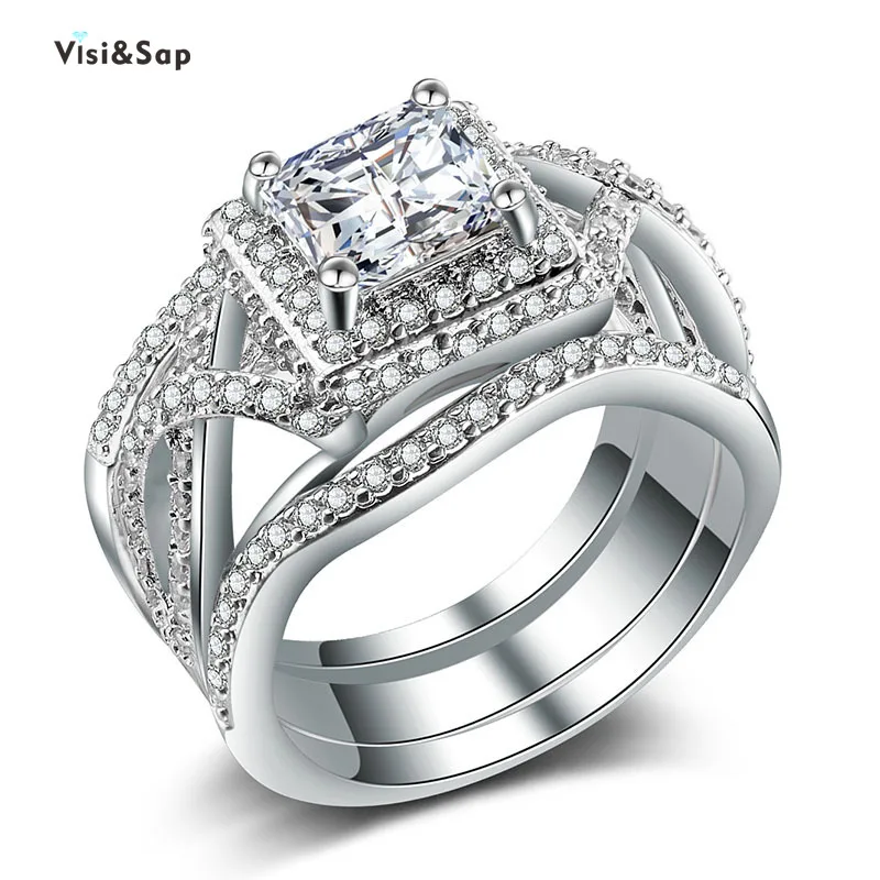 

Visisap Luxury Unique Zircon Ring Yellow Gold Color 3 In 1 Rings Sets for Women Couple Jewelry Manufacturer Accessories B766