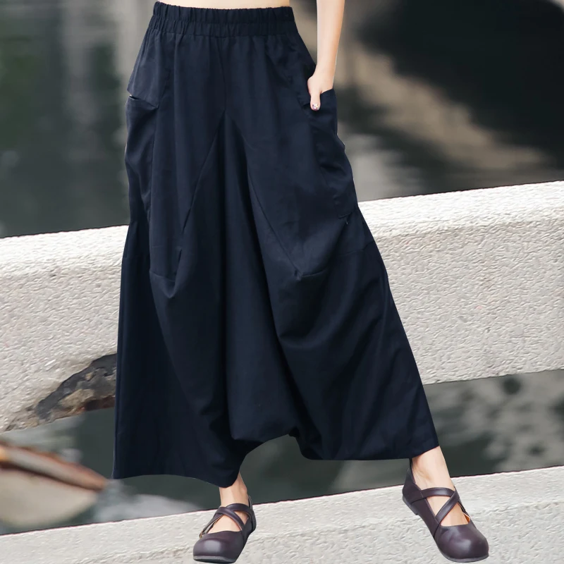 

Female Ankle-Length Big Size Trousers 2018 Spring Autumn New Cotton Linen Wide Leg Pants For Women jn254