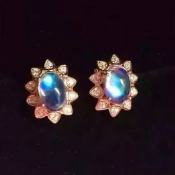 

natural moonstone stud earrings s925 silver Natural blue 4*6mm gem women fashion flowers fine stud earrings jewelry for party