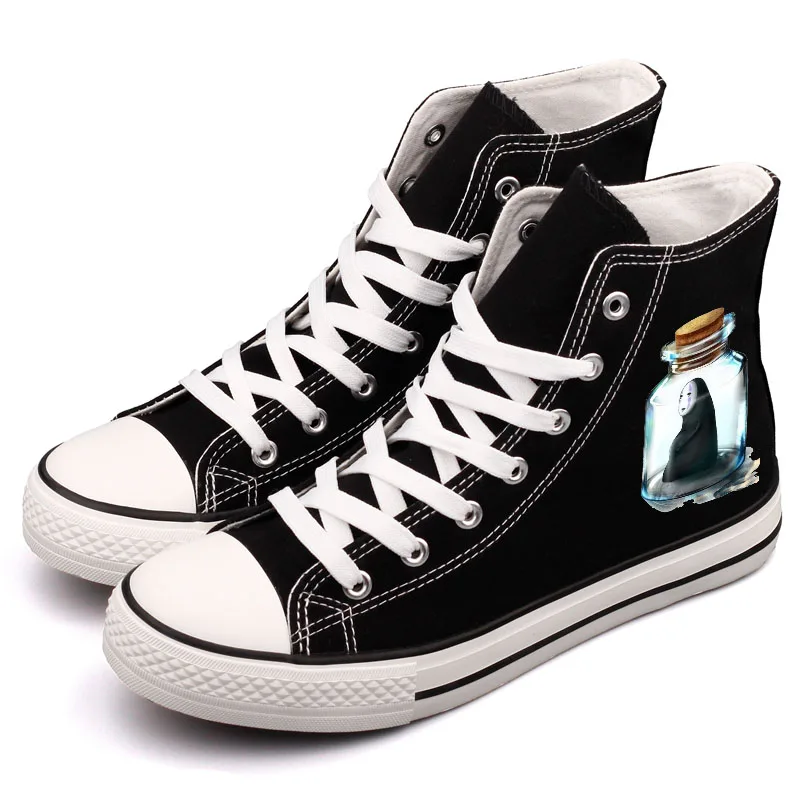 

Fashion Japanese Anime No Face Printed Canvas Shoes Lace-up High Top Casual Flats Women Walking Shoes Espadrilles Calzado Mujer