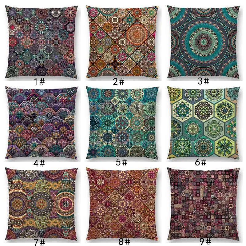 

Boho Colorful Abstract Ethnic Floral Cushion Cover Mandalas Pattern Prints Vintage Patchwork Geometric Sofa Pillow Case