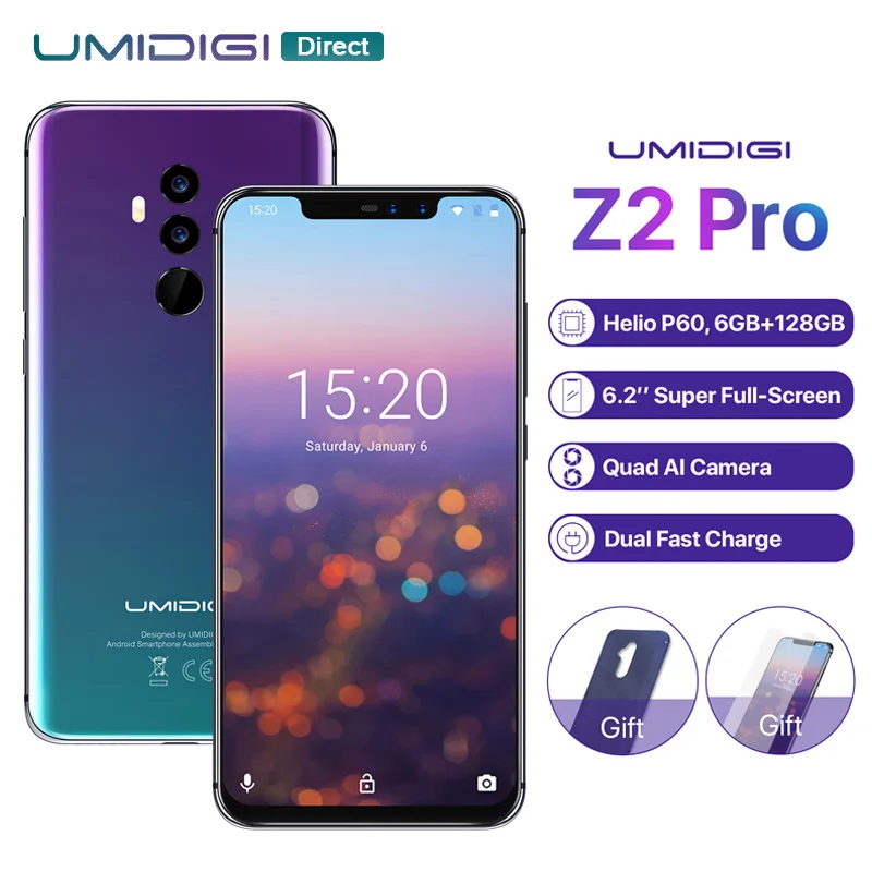 UMIDIGI Z2 Pro Android 8,1 Helio P60 Восьмиядерный 6 ГБ 128 Гб Беспроводная зарядка NFC 6," FHD+ полный дисплей 16 Мп+ 8 Мп четырехъядерный смартфон