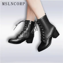 Plus Size 34-45 Autumn Winter Women boots High heels Lace-Up Ladies Sapatos Martin Leather boots Square heel Snow Boots Shoes цена Plus Size 34-45 Autumn Winter Women boots High heels Lace-Up Ladies Sapatos Martin Leather boots Square heel Snow Boots Shoes цены онлайн