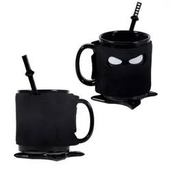 Японский ниндзя Кружки Мультфильм черная маска Керамика рукоятки чашка с ложкой для Кофе кружки для чая, молока новинка подарок