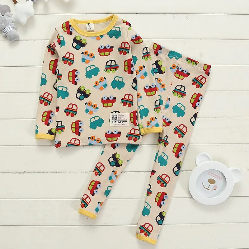 CROAL chery/комплект из 2 предметов; Пижама Menino с милым принтом автомобиля; теплые детские подштанники для девочек и мальчиков; хлопковая одежда для сна; одежда для детей - Цвет: KHAKI